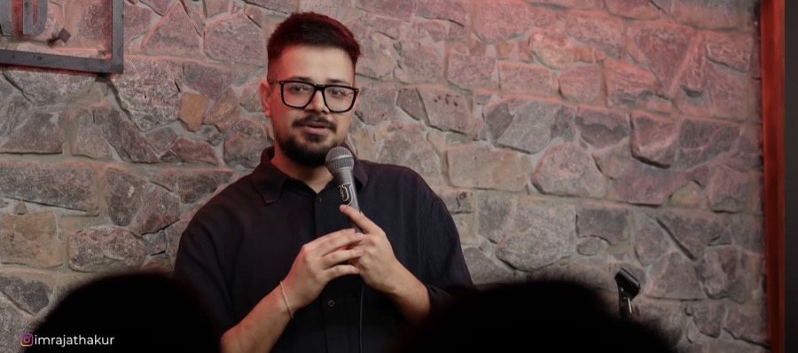 Rajat Thakur performing standup, close up